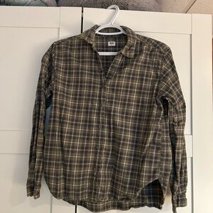 Uniqlo Women's Plaid Button Down Shirt - Brown and Cream